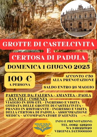 GROTTE DI CASTELCIVITA E CERTOSA DI PADULA VIAGGI DI GRUPPO IN BUS