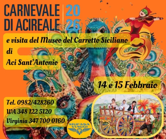 CARNEVALE DI ACIREALE 2026 VIAGGI DI GRUPPO IN BUS